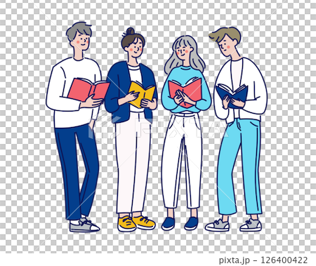 Illustration of college students preparing for class Illustration of college students preparing for class 126400422