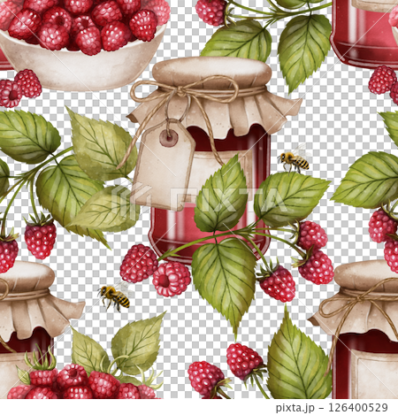 Jam and raspberry seamless pattern 126400529