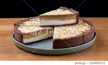 Layered Chocolate Peanut Mousse Cake Slice Whole Cake Layered Chocolate Peanut Mousse Cake Slice Whole Cake 126400552