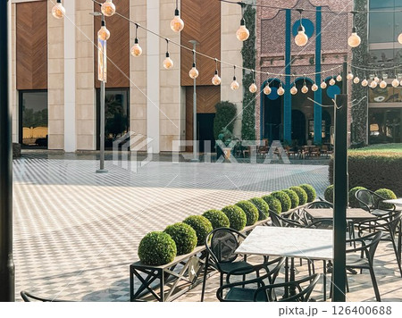 Modern Outdoor Cafe with String Lights in U-Walk Riyadh Modern Outdoor Cafe with String Lights in U-Walk Riyadh 126400688
