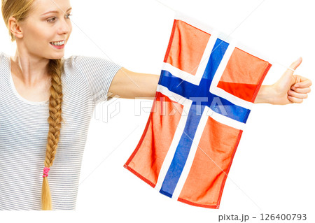 Young female with norwegian flag Young female with norwegian flag 126400793