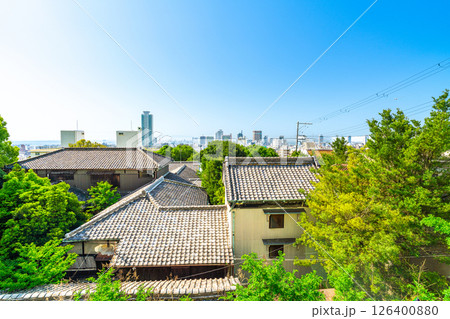 【重要伝統的建造物群保存地区】北野町山本通　邸宅と神戸の街並みの初夏の風景　兵庫県神戸市中央区 126400880