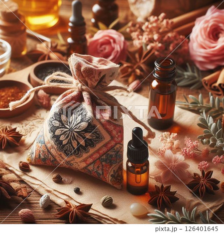 精油とアロマエッセンシャルオイルでサシェを手作り!東南アジアのバリ島風のエキゾチックなおしゃれ袋! 精油とアロマエッセンシャルオイルでサシェを手作り!東南アジアのバリ島風のエキゾチックなおしゃれ袋! 126401645