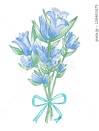 青いりんどうの花束、優しい手描き水彩イラスト、秋、敬老の日 126401875