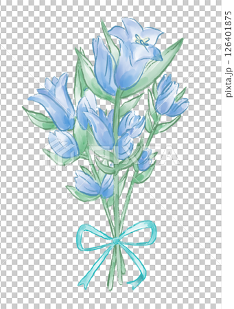 青いりんどうの花束、優しい手描き水彩イラスト、秋、敬老の日 126401875