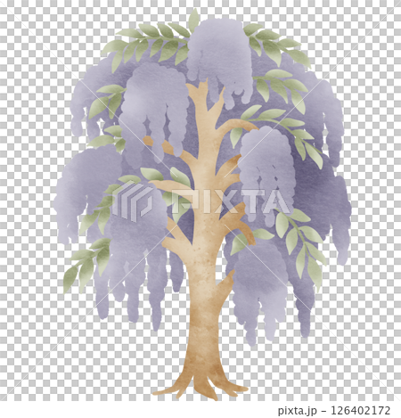 Hand Drawn Wisteria Tree Watercolor Purple Tree Clipart for Cottagecore Journaling, Scrapbooking, Wedding Cards, Invitations, Planners, and Crafting Projects 126402172