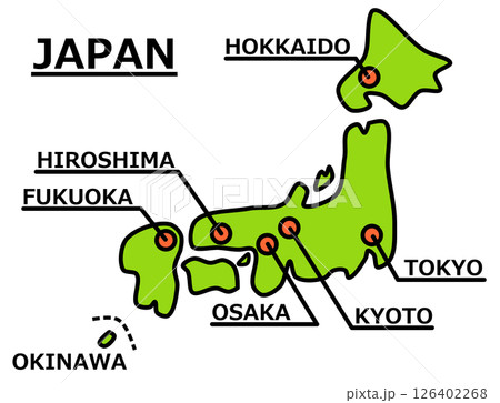 日本で有名な観光地や主要都市の地図イラスト 126402268