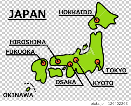 日本で有名な観光地や主要都市の地図イラスト 126402268