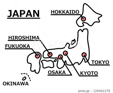 日本で有名な観光地や主要都市の地図イラスト 126402270