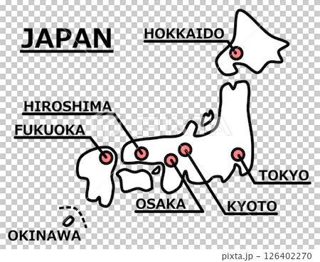 日本で有名な観光地や主要都市の地図イラスト 126402270
