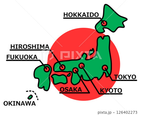 日本で有名な観光地や主要都市の地図イラスト 126402273