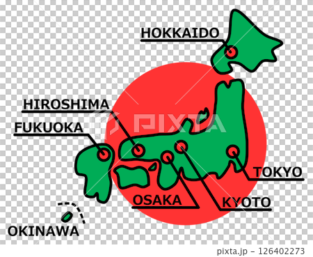 日本で有名な観光地や主要都市の地図イラスト 126402273