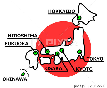 日本で有名な観光地や主要都市の地図イラスト 126402274