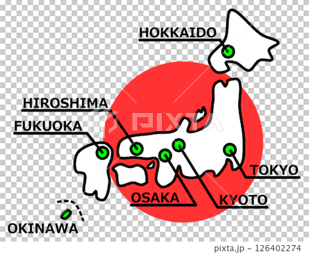 日本で有名な観光地や主要都市の地図イラスト 126402274