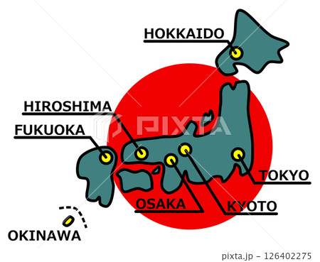 日本で有名な観光地や主要都市の地図イラスト 126402275