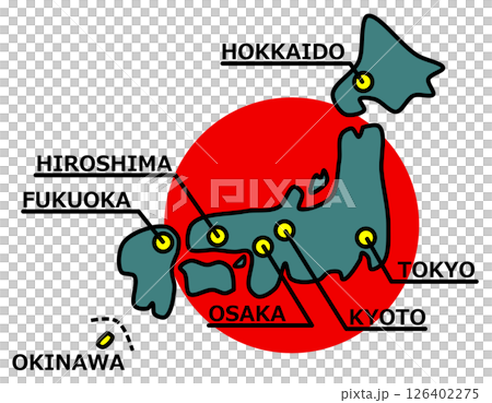 日本で有名な観光地や主要都市の地図イラスト 126402275