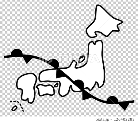 梅雨の時期の日本列島付近に発生する梅雨前線イラスト 126402295