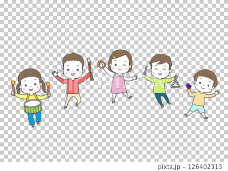 笑容燦爛的孩子們開心地演奏樂器 126402313