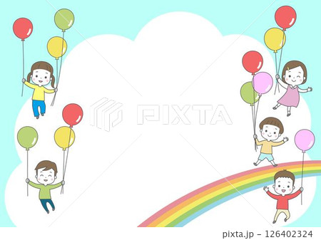 風船で空に浮かぶ子供たちのフレーム 風船で空に浮かぶ子供たちのフレーム 126402324
