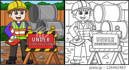 Construction Worker Construction Sign Illustration Construction Worker Construction Sign Illustration 126402467