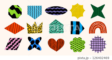Colorful abstract shape collection with retro graphic design. Modern brutalist elements perfect for poster design, logo icons, branding materials, web design, and creative pattern compositions.. Colorful abstract shape collection with retro graphic design. Modern brutalist elements perfect for poster design, logo icons, branding materials, web design, and creative pattern compositions.. 126402469