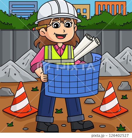 Construction Worker Building a Blueprint Colored Construction Worker Building a Blueprint Colored 126402527