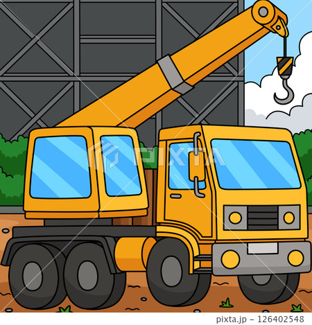 Construction Crane Truck Colored Cartoon Construction Crane Truck Colored Cartoon 126402548