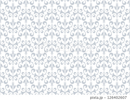 Floral pattern. Seamless vector background. Vintage wallpaper in the Baroque style. White and gray ornament for fabric, wallpaper, packaging. Ornate Damask flower illustration 126402607