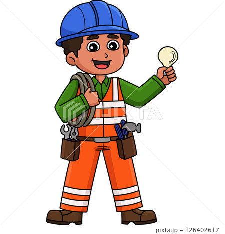 Construction Worker Electrician Cartoon Clipart  126402617