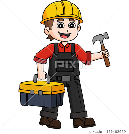 Construction Worker with Toolbox Cartoon Clipart Construction Worker with Toolbox Cartoon Clipart 126402629