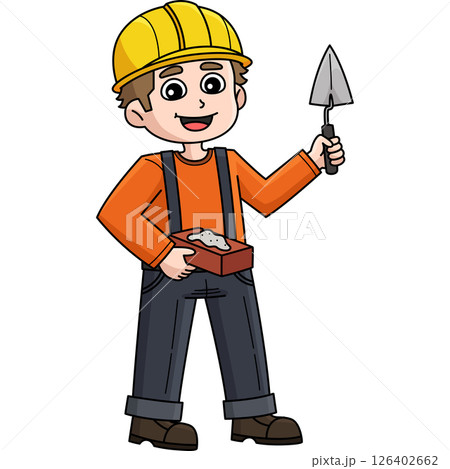 Construction Worker Mason Cartoon Colored Clipart  126402662