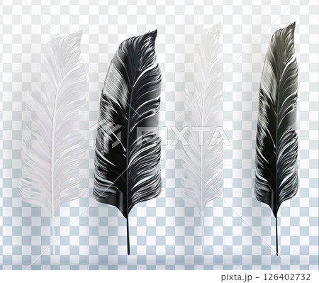Vintage Feather Vector Illustration Realistic black ink quill on transparent background 126402732