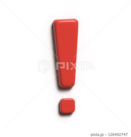 Red exclamation mark isolated on white background with shadow. 3D rendering. Red exclamation mark isolated on white background with shadow. 3D rendering. 126402747