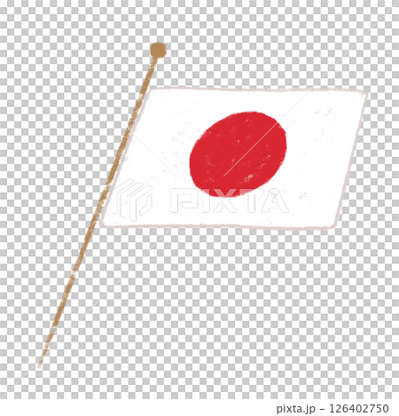 日本國旗，帶桿，對角線，蠟筆觸感 126402750