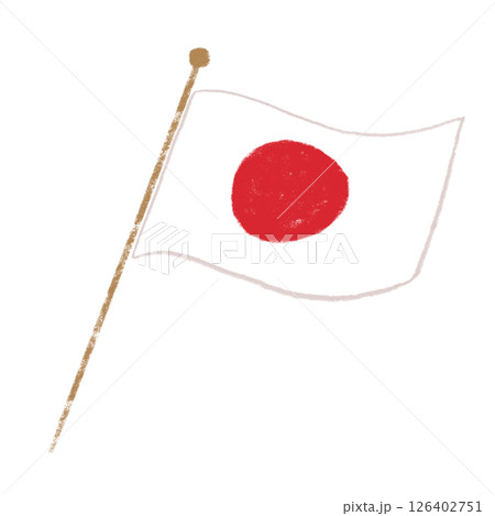 風になびく日本の国旗　クレヨンタッチ 126402751