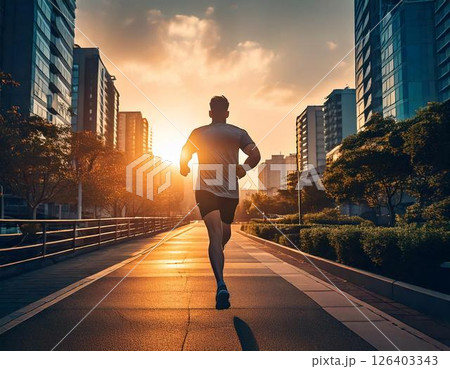 夕日　ランニング 126403343