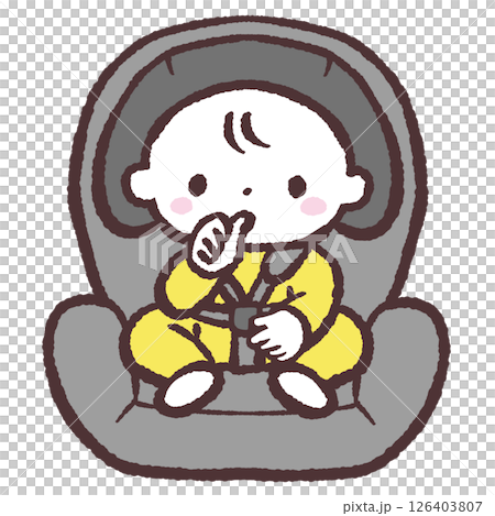 Illustration of a baby sitting in a child seat Illustration of a baby sitting in a child seat 126403807