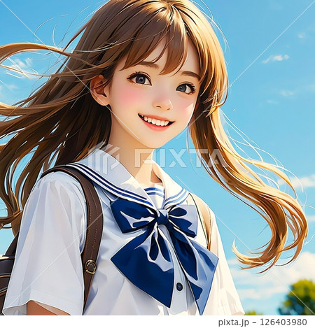 修学旅行の楽しんで微笑む異国の女性AIイラスト 126403980