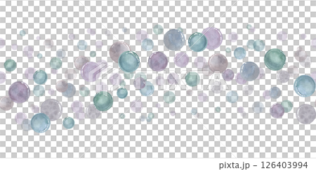 Abstract floating bubbles in varying sizes watercolor seamless wavy border isolated background. Fluid organic movement ornate. For spa branding, nursery decor, marine or wellness product packaging. 126403994