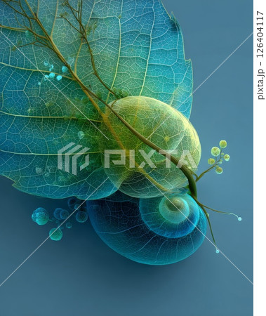 Abstract Nature Digital Art with Green and Blue Spheres 126404117