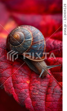 Snail on Red Autumn Leaf Macro Photography Snail on Red Autumn Leaf Macro Photography 126404129