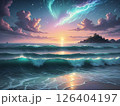 青く輝く海と雲と夕焼け 126404197