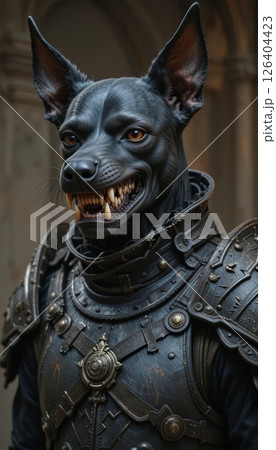 Ferocious Canine Warrior in Dark Intricate Armor 126404423