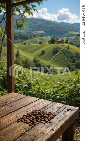 Roasted Coffee Beans on Rustic Wooden Table Roasted Coffee Beans on Rustic Wooden Table 126404486