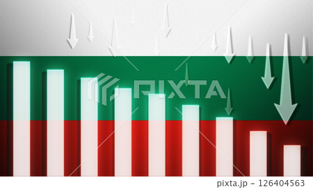 Flag with a declining bar chart and down arrows, symbolizing decline in data, performance, or various national indicators in the country. Flag with a declining bar chart and down arrows, symbolizing decline in data, performance, or various national indicators in the country. 126404563