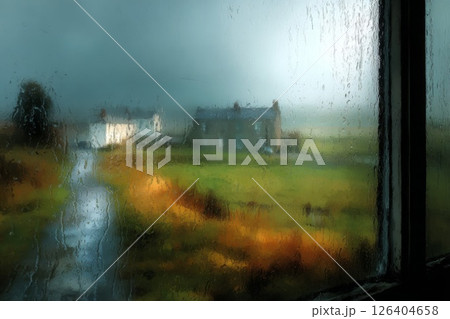 Rainy Day View Through a Windowのイラスト素材 [126404658] - PIXTA