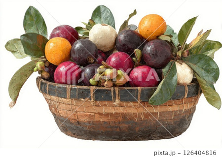 Colorful Array of Tropical Fruits in Rustic Basket Colorful Array of Tropical Fruits in Rustic Basket 126404816