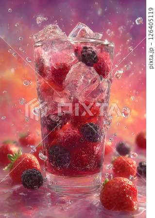 Refreshing Berry Cocktail with Ice in Tall Glass 126405119