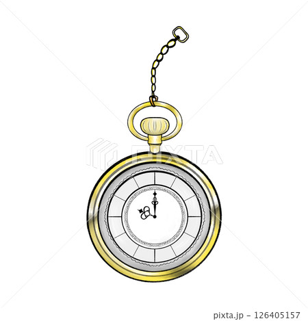 Pocket Watch simple cartoon isolated illustration, metal pocket watch drawing 126405157