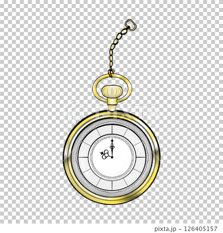 Pocket Watch simple cartoon isolated illustration, metal pocket watch drawing 126405157